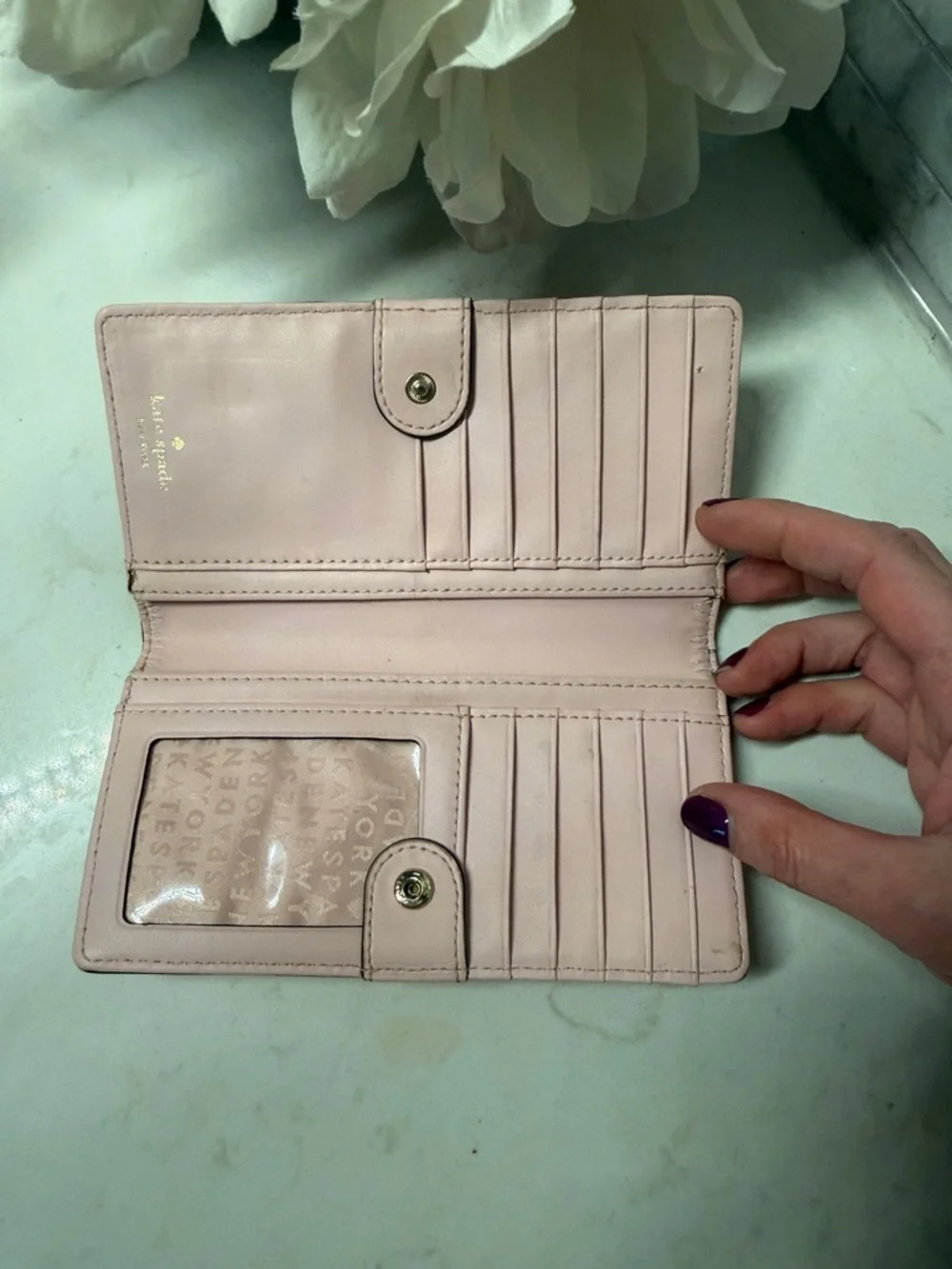 kate spade Red Slim Leather Continental Wallet with Gold Logo